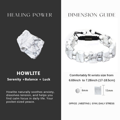 Natural Stone Howlite Rectangular Bead Bracelets (Black Rope)