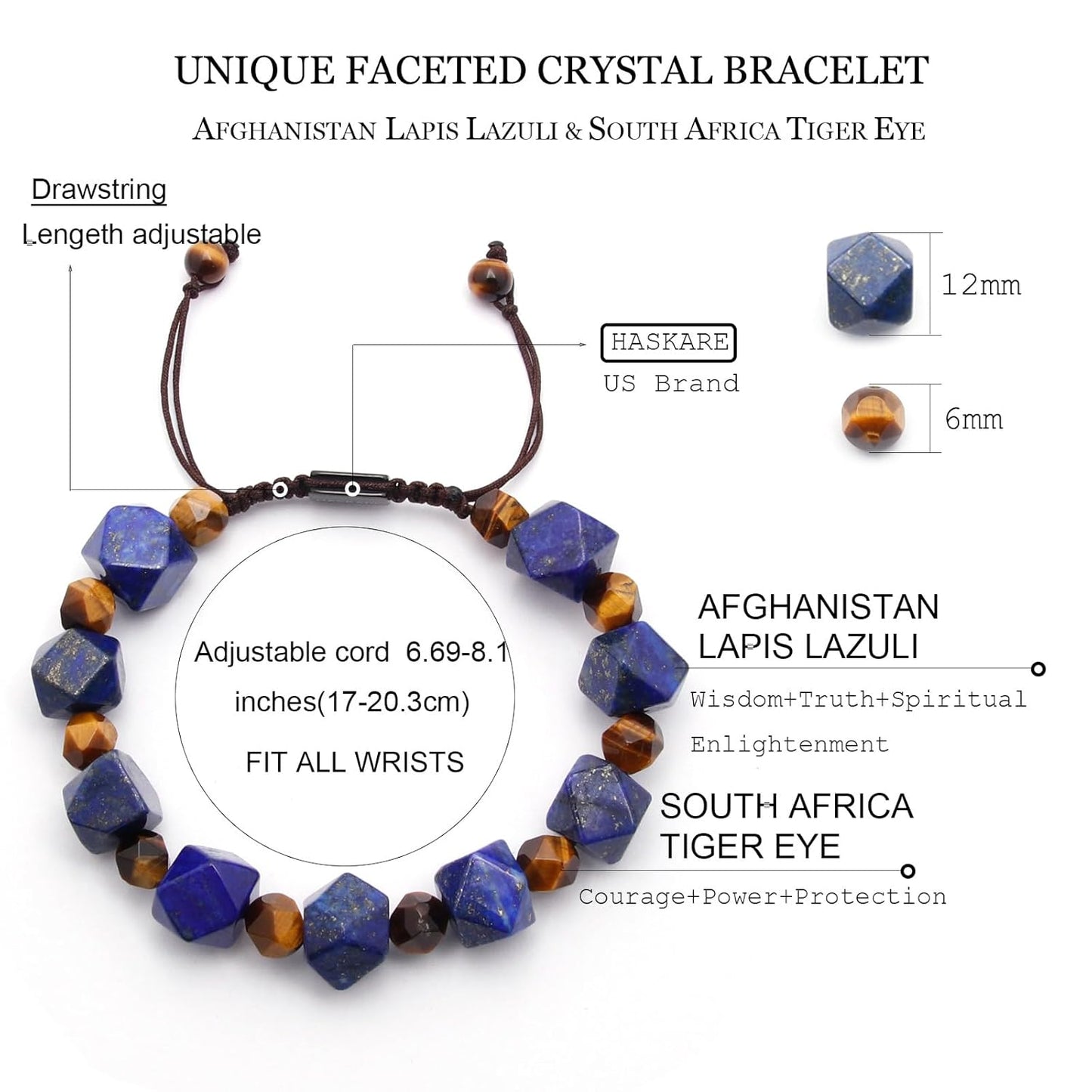 7.5"Tiger Eye Lapis Lazuli  Bracelet