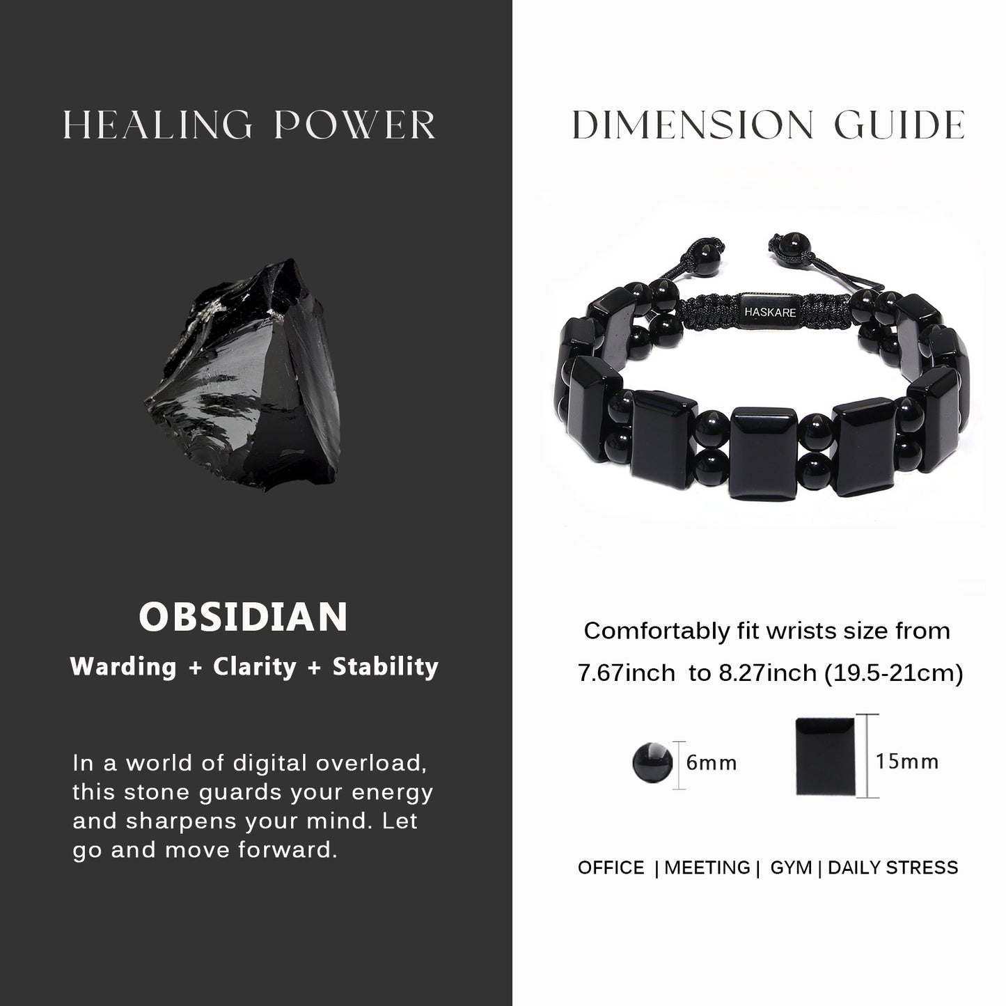 Flat Beaded Black Obsidian Bracelet