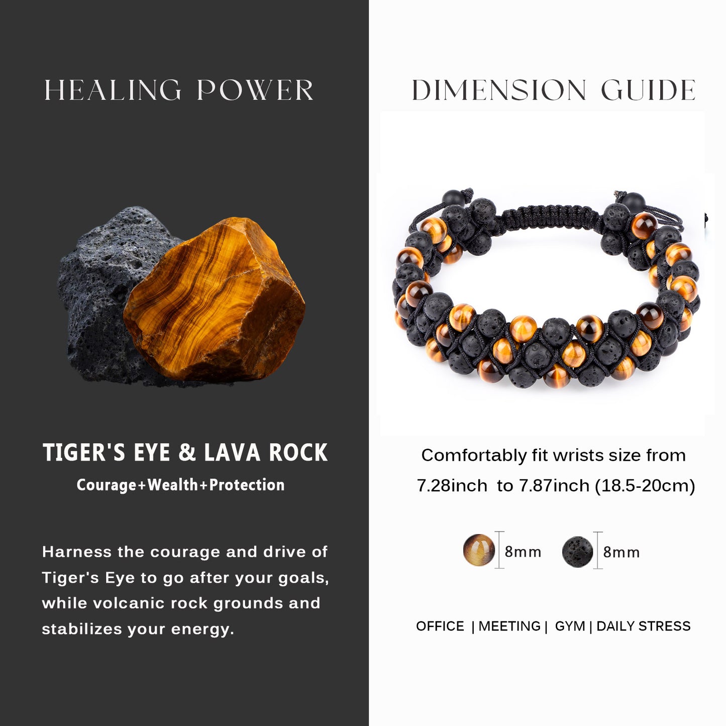 Triple Lava Tiger Eye Evil Eye Stacked (8mm)