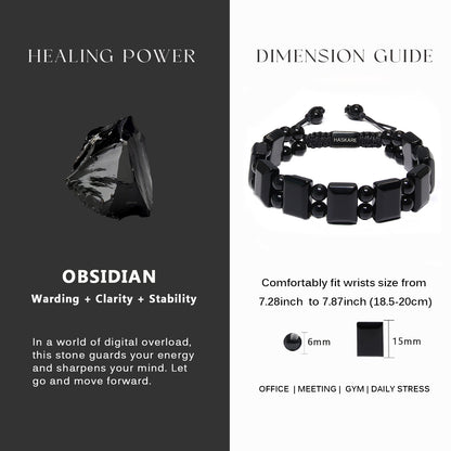 Flat Beaded Black Obsidian Bracelet