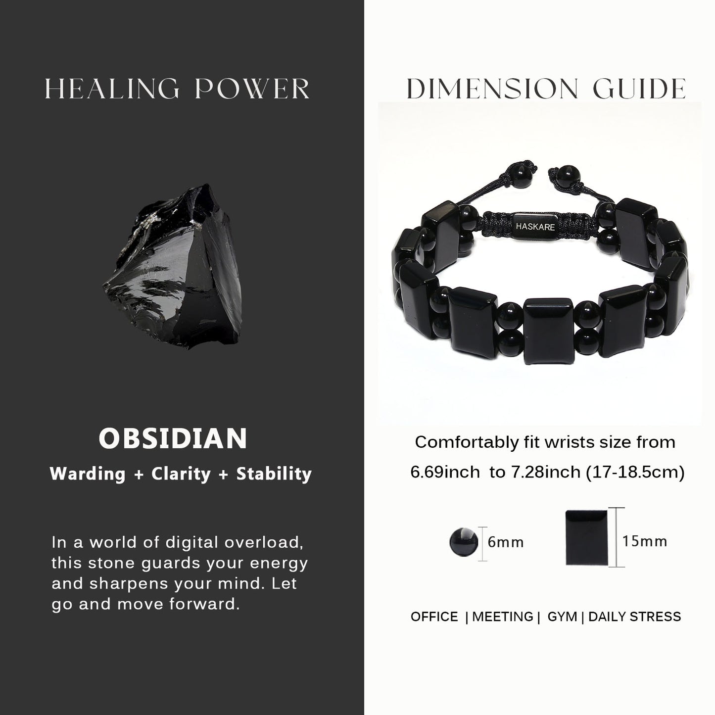 Flat Beaded Black Obsidian Bracelet