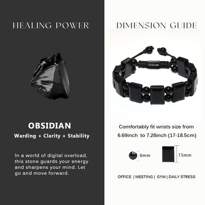 Flat Beaded Black Obsidian Bracelet