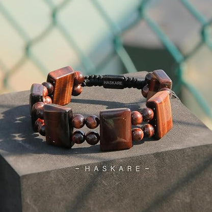 Red Tiger Square Flat Head Beaded Bracelet