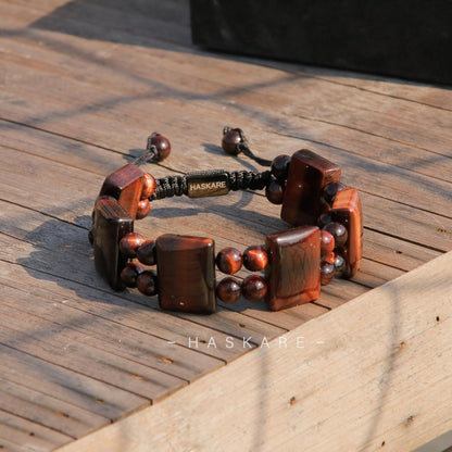 Red Tiger Square Flat Head Beaded Bracelet