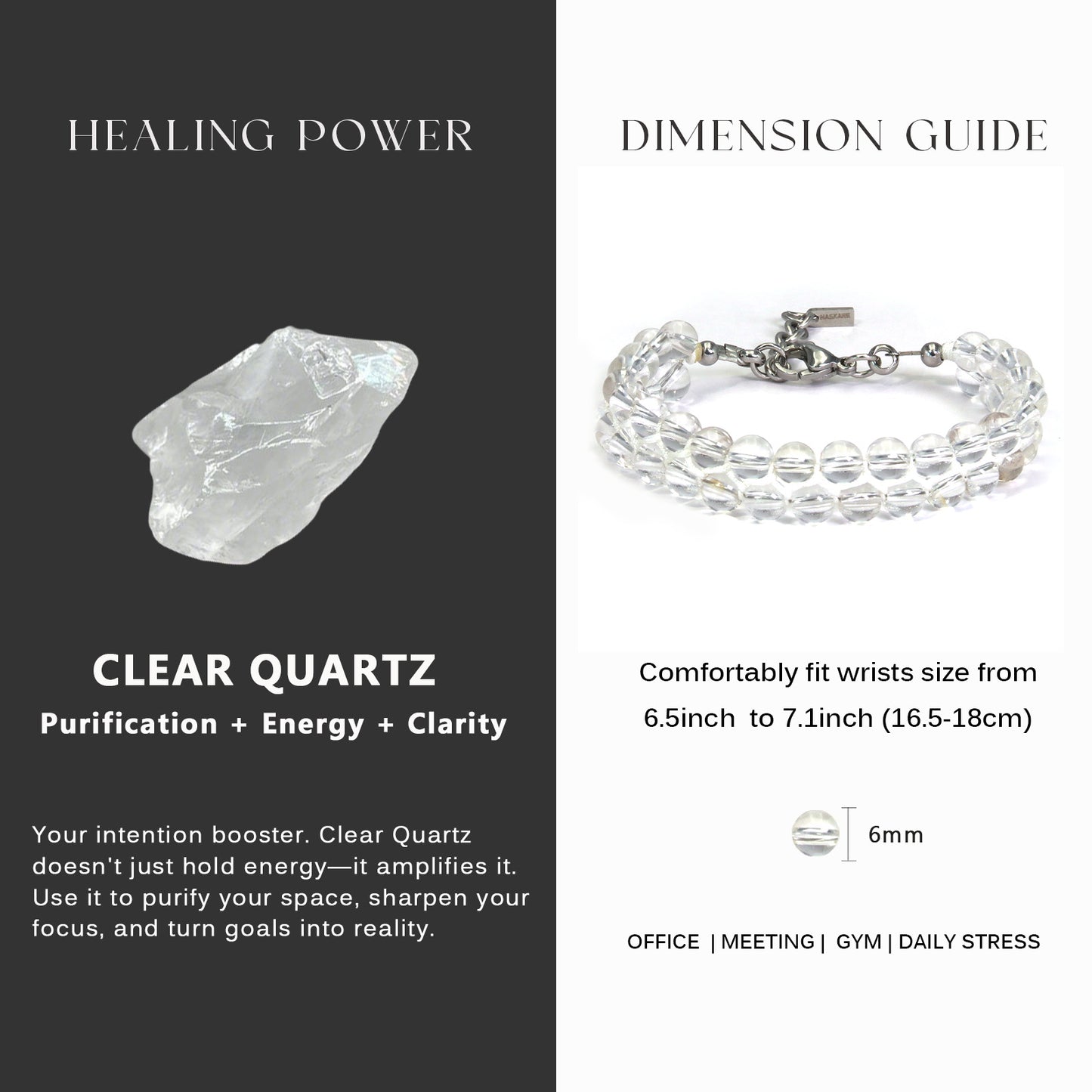 7"Clear Quartz Double Row Bracelet（316L Stainless Steel)