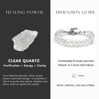 7"Clear Quartz Double Row Bracelet（316L Stainless Steel)