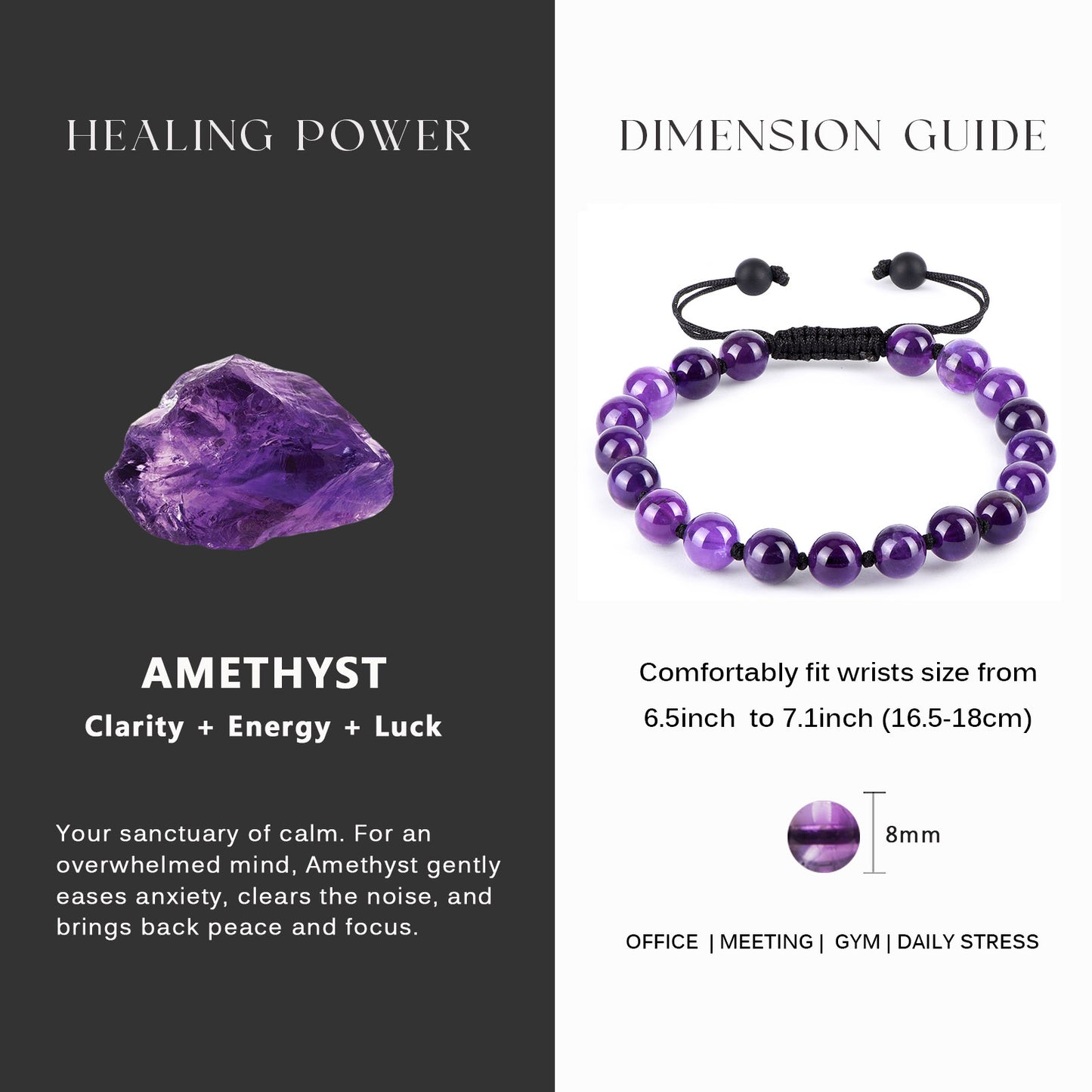 Amethyst Beads Bracelet (8mm)