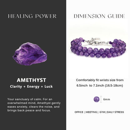 7" Amethyst Double Row Bracelet （316L Stainless Steel)