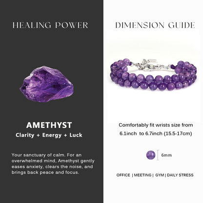 7" Amethyst Double Row Bracelet （316L Stainless Steel)