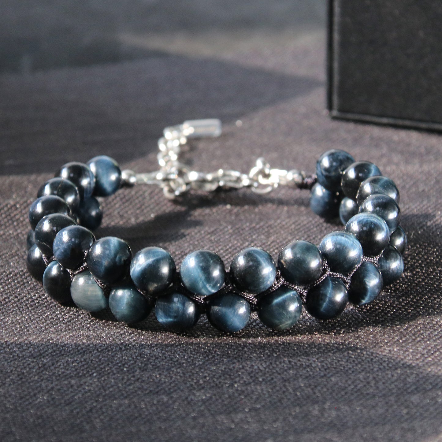 7.5"Blue Tigers Eye Double Row Bracelet (316 Stainless Steel)