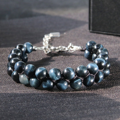 7.5"Blue Tigers Eye Double Row Bracelet (316 Stainless Steel)