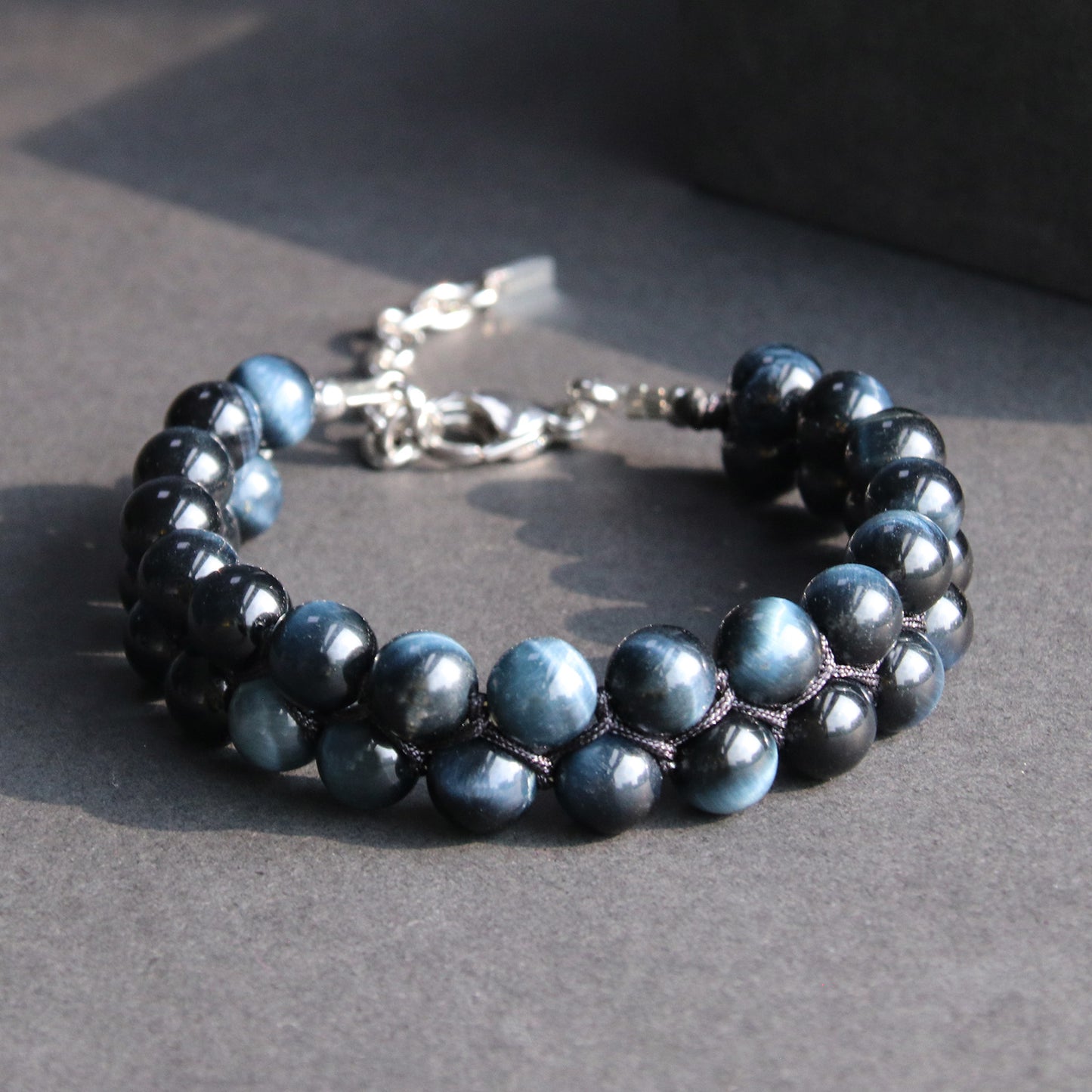 7.5"Blue Tigers Eye Double Row Bracelet (316 Stainless Steel)