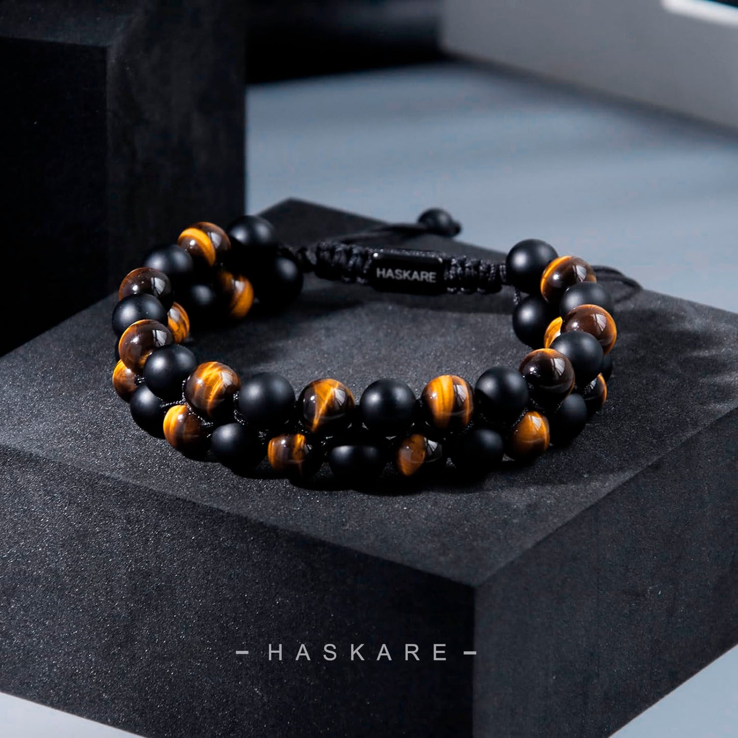 Tiger Eye & Onyx Beaded Bracelet Stacked (8mm)