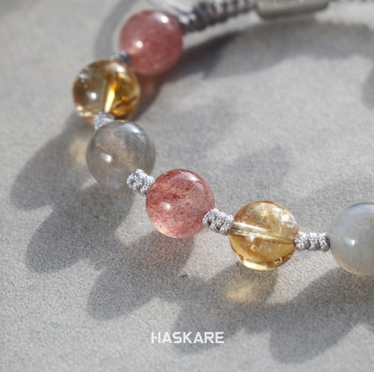 Citrine, Strawberry Quartz, and Tourmaline Bracelet