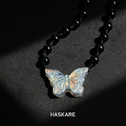 Lapis Lazuli Butterfly Pendant Bead Necklace