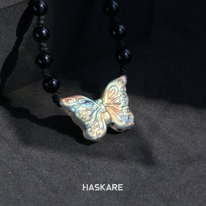 Lapis Lazuli Butterfly Pendant Bead Necklace