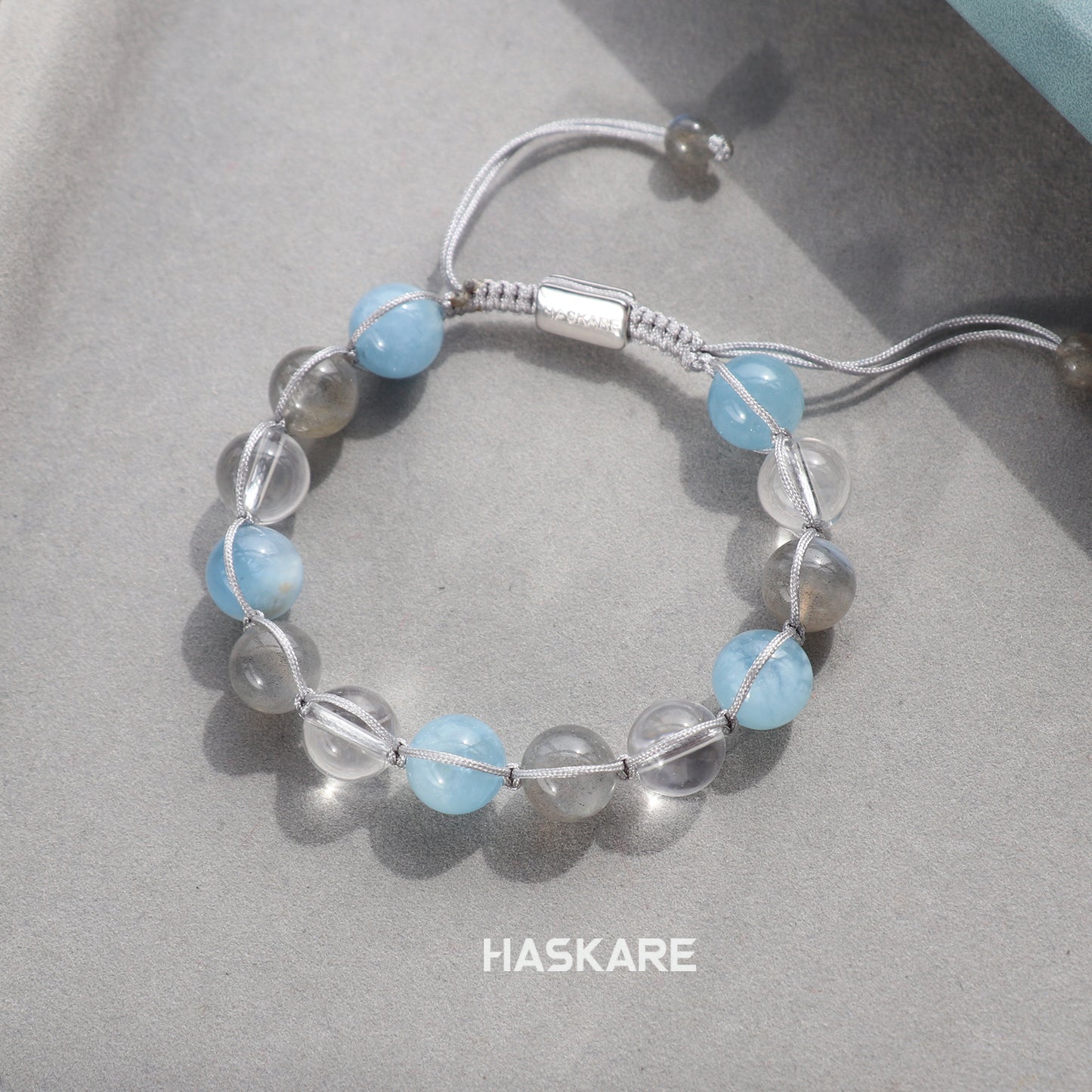 Aquamarine, Clear Quartz, and Tourmaline Woven Bracelet