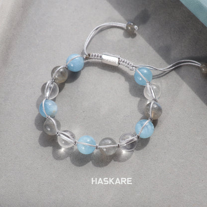 Aquamarine, Clear Quartz, and Tourmaline Woven Bracelet