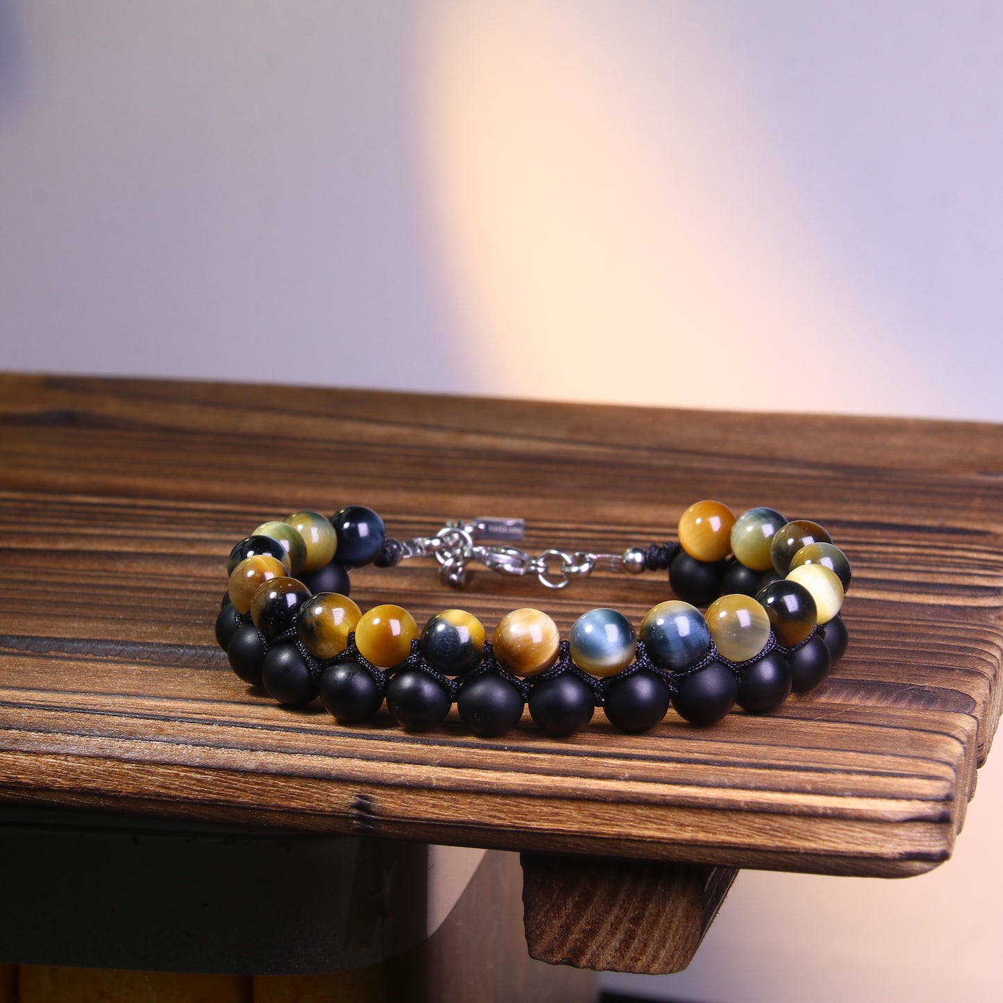 8"Golden Bule Tigers Eye Matt Onyx Bracelet