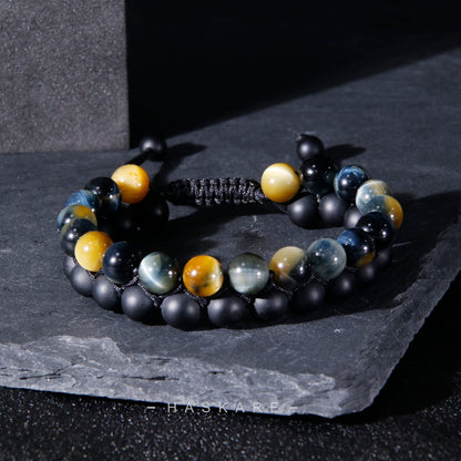 Golden Blue Tiger Eye Onyx Bracelet Stacked (8mm)