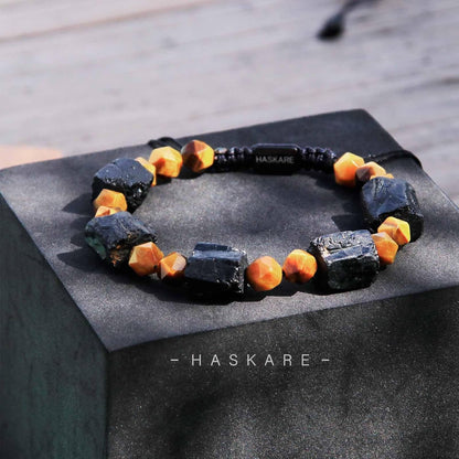 Raw Stone Black Tourmaline Tiger Eye Bracelet