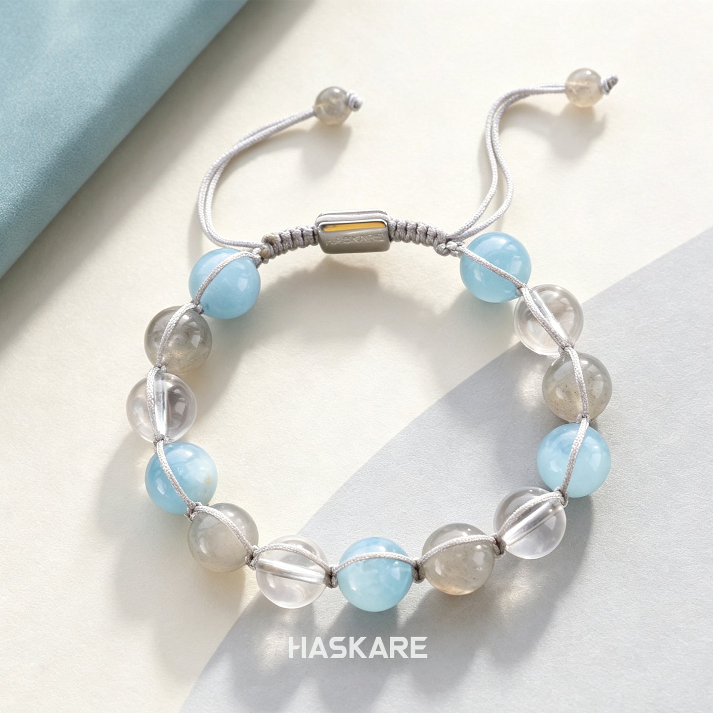 Aquamarine, Clear Quartz, and Tourmaline Woven Bracelet