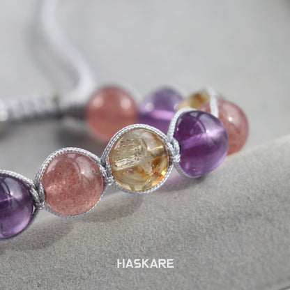 Amphetite, Citrine, and Strawberry Quartz Wrapped Bracelet