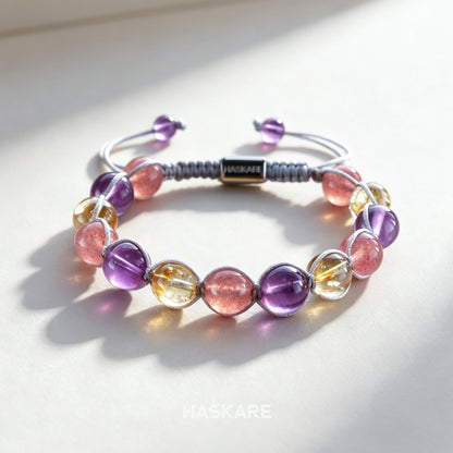 Amphetite, Citrine, and Strawberry Quartz Wrapped Bracelet