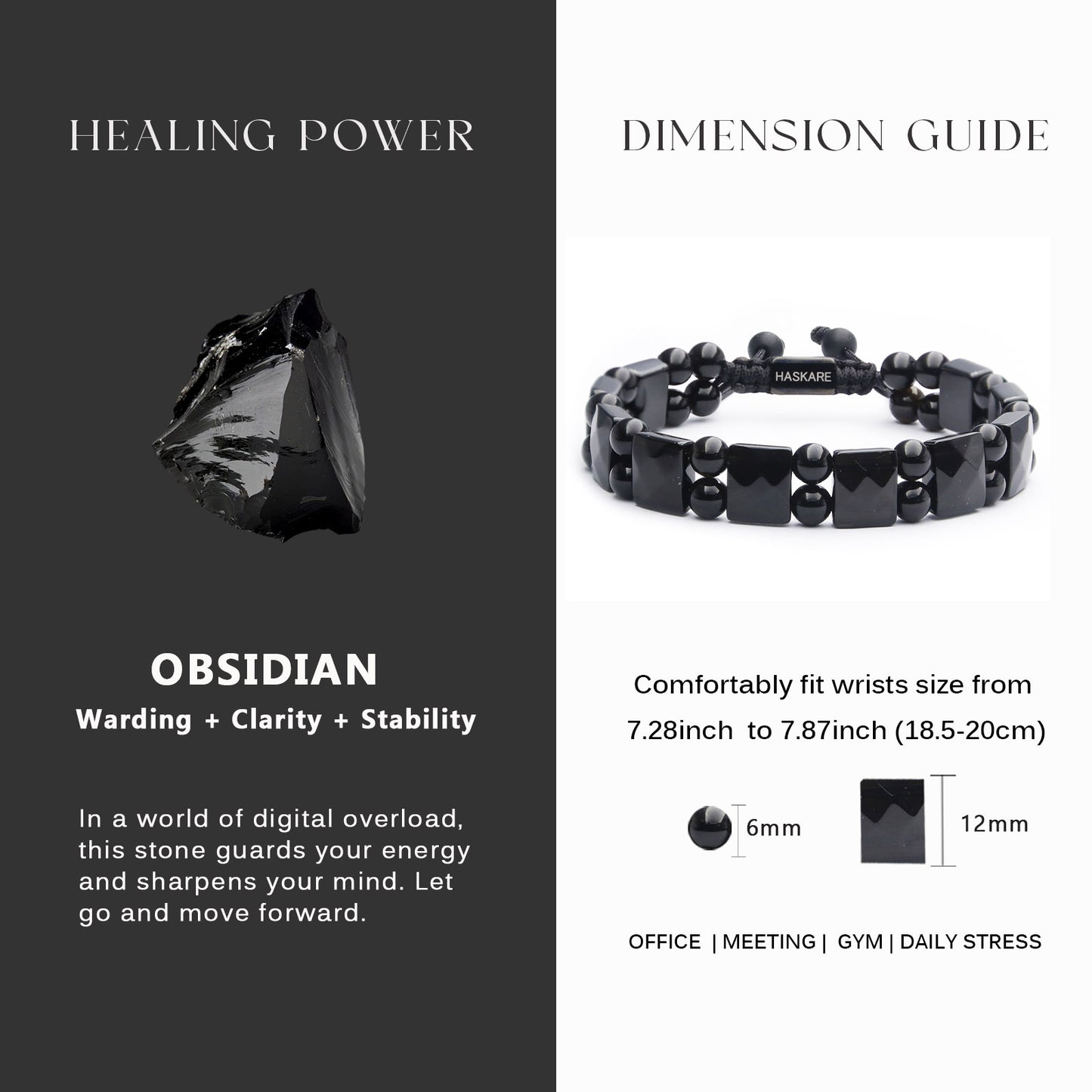 Black Obsidian Flated Bead Bracelet