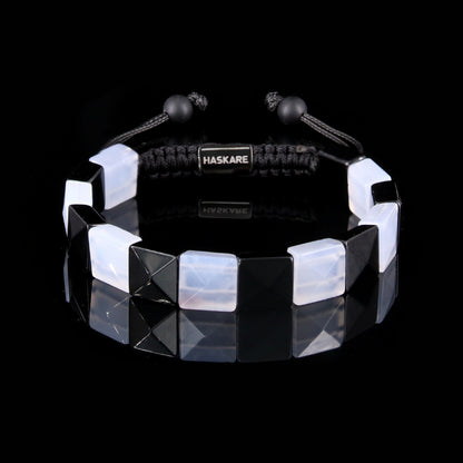 Hand-strung Obsidian and Blue Chalcedony Bracelet