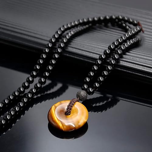 Tiger Eye Obsidian Lava Crystal Necklace