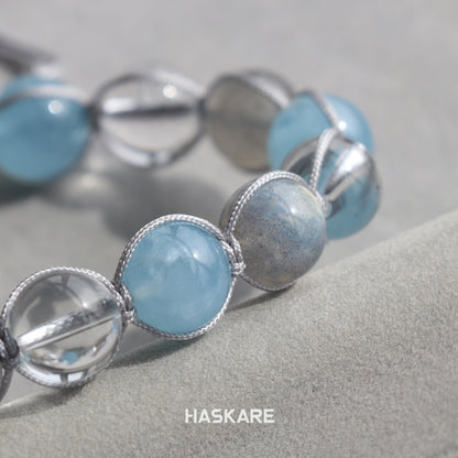 Aquamarine, Clear Quartz, and Tourmaline Woven Bracelet