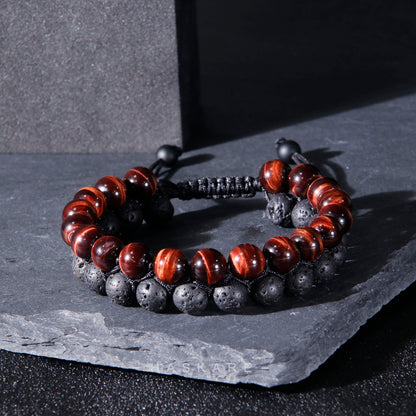 Red Tiger's Eye ,Lava Rock Double layer Bracelet