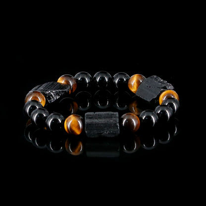 Black Tourmaline Triple Beaded bracelet (10mm）