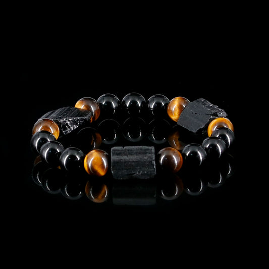 Black Tourmaline Triple Beaded bracelet (10mm）