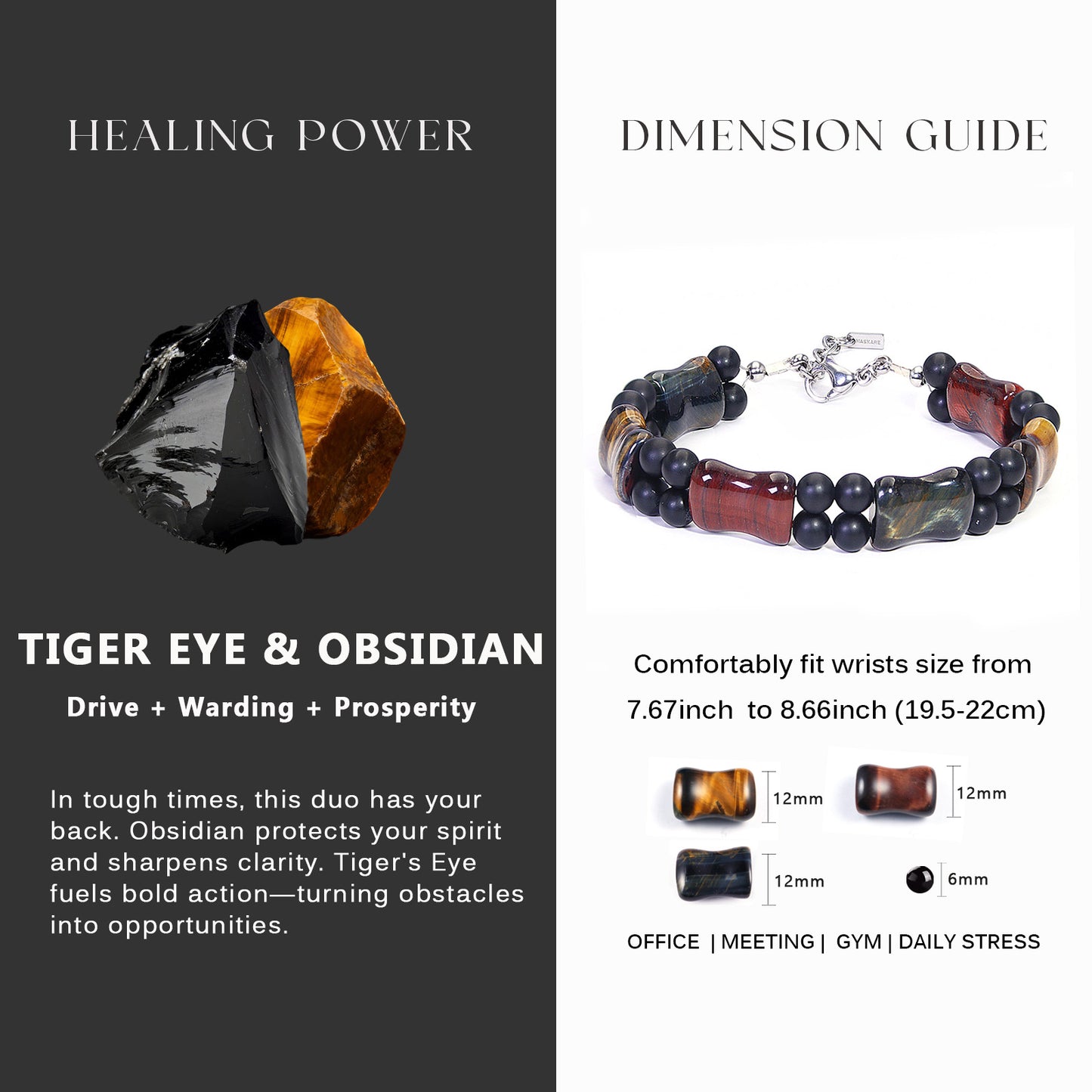 8.5"Multicolored Tiger Eye Durable Wire Bracelet