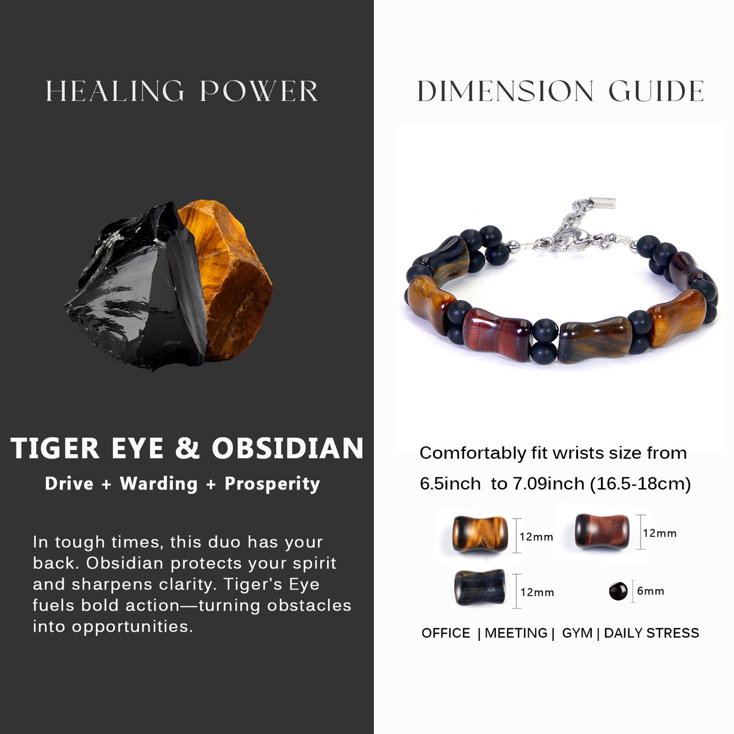 8.5"Multicolored Tiger Eye Durable Wire Bracelet