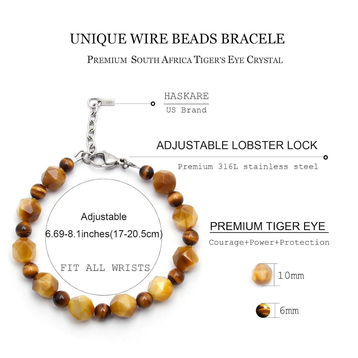 Golden Tiger Eye  Bracelet Durable Wire Strand 7.5"