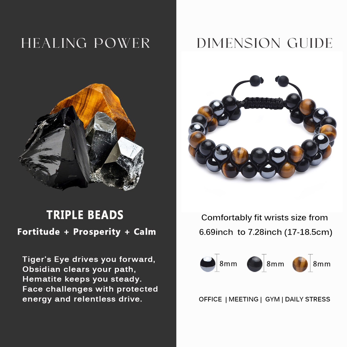 Triple Protection Bracelet Stacked (8mm)