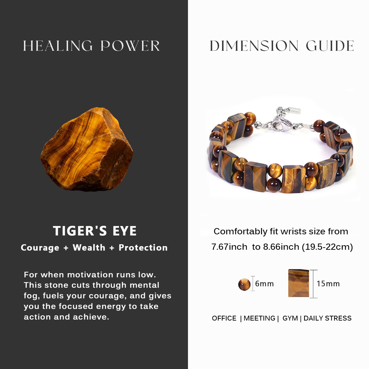 Tiger Eye Flatbead Bracelet with Clasp 7.5"