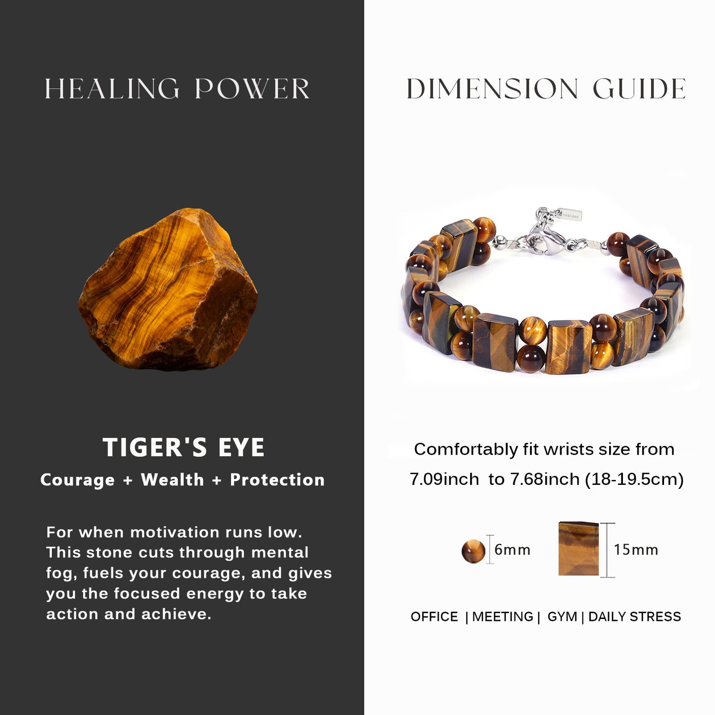 Tiger Eye Flatbead Bracelet with Clasp 7.5"