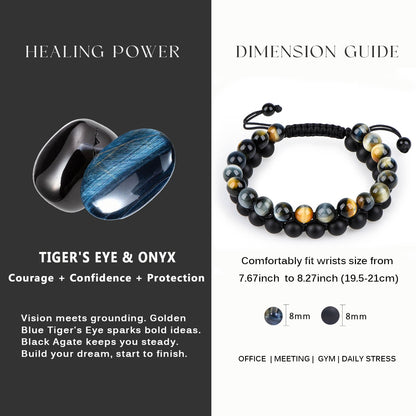 Golden Blue Tiger Eye Onyx Bracelet Stacked (8mm)
