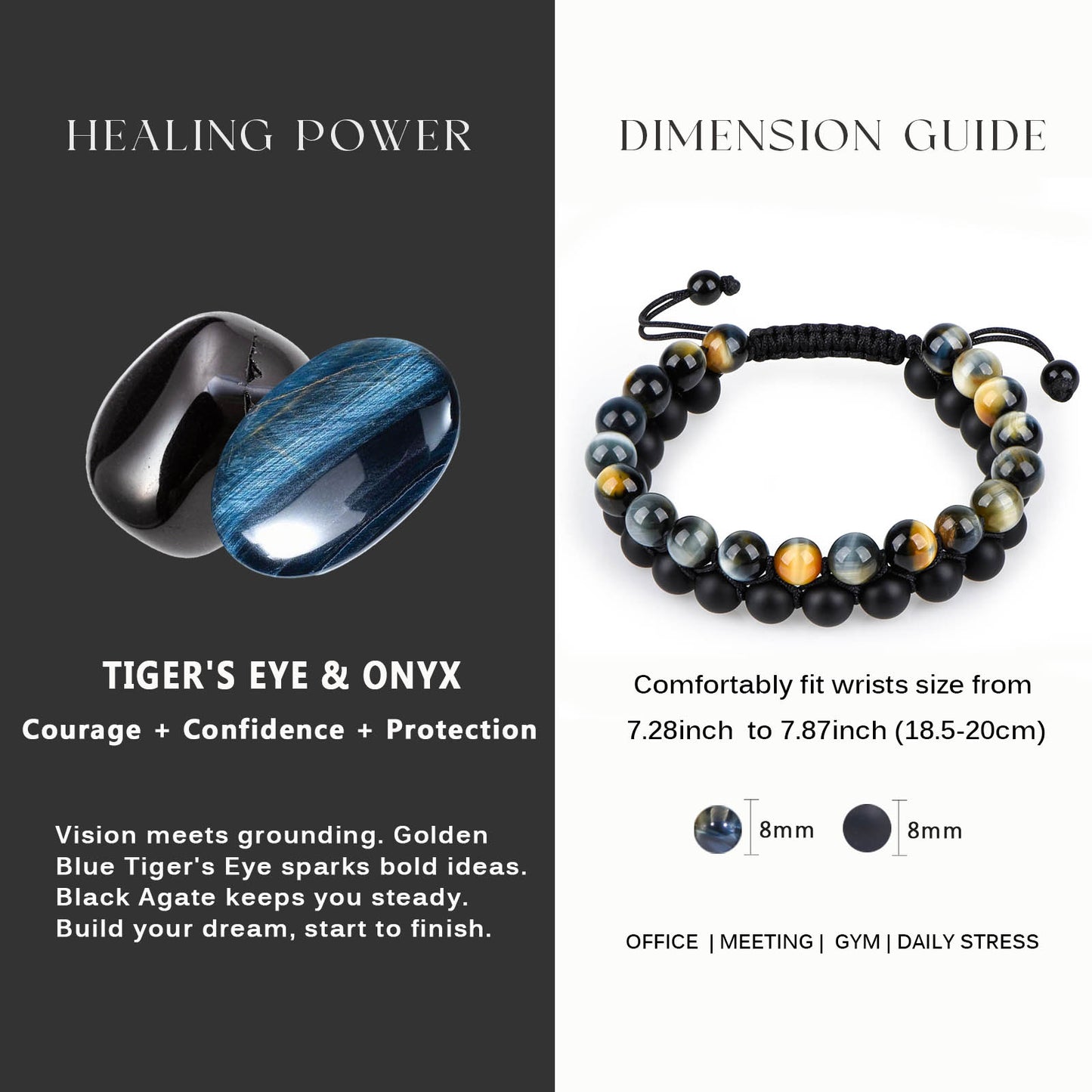 Golden Blue Tiger Eye Onyx Bracelet Stacked (8mm)