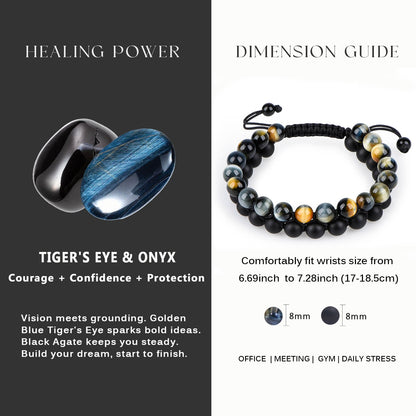 Golden Blue Tiger Eye Onyx Bracelet Stacked (8mm)