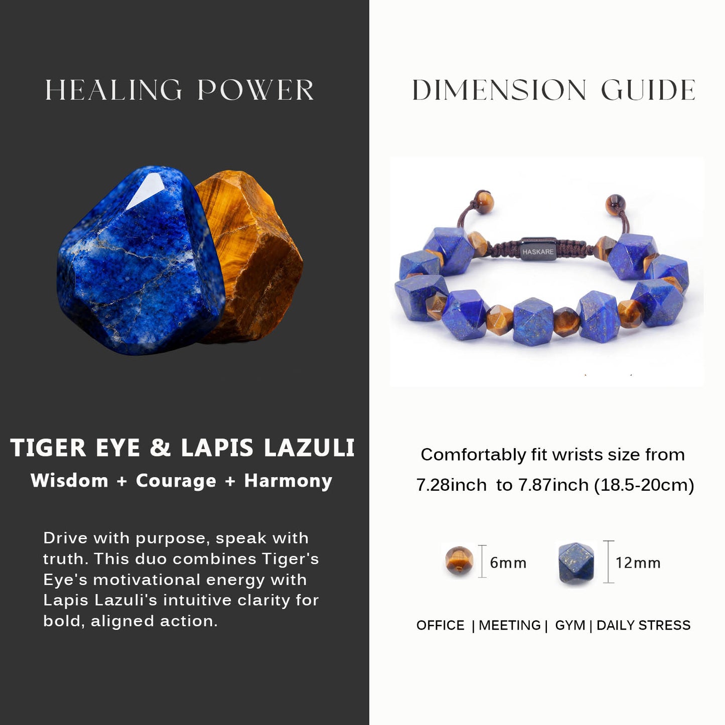 7.5"Tiger Eye Lapis Lazuli  Bracelet
