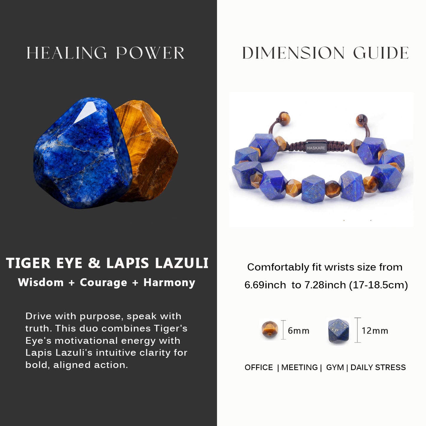7.5"Tiger Eye Lapis Lazuli  Bracelet