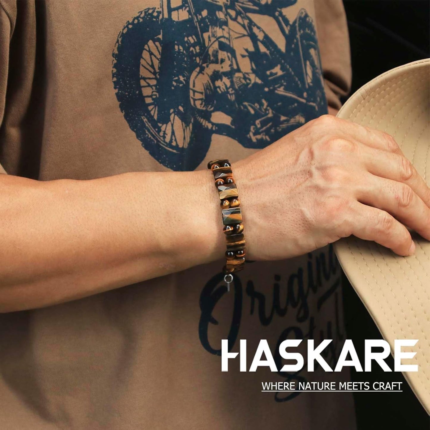 Tiger Eye Flatbead Bracelet with Clasp 7.5"