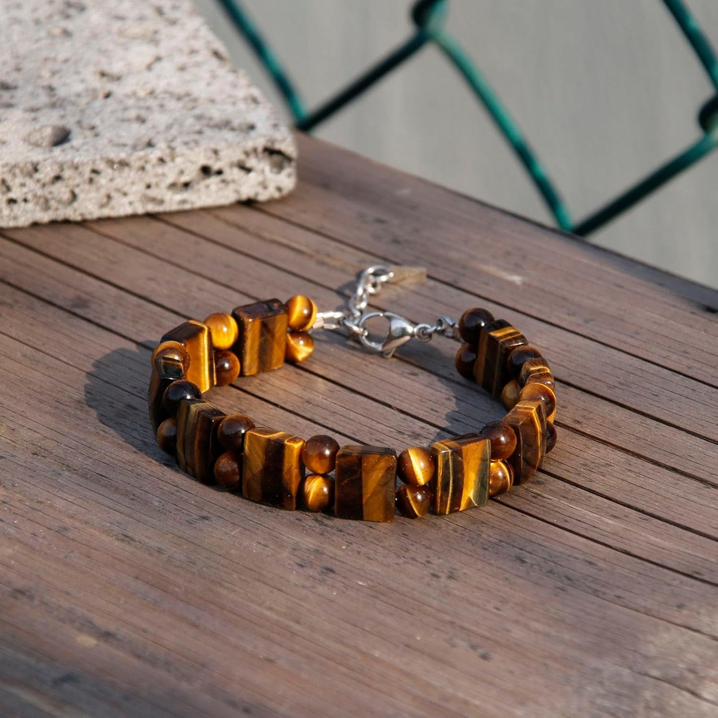Tiger Eye Flatbead Bracelet with Clasp 7.5"