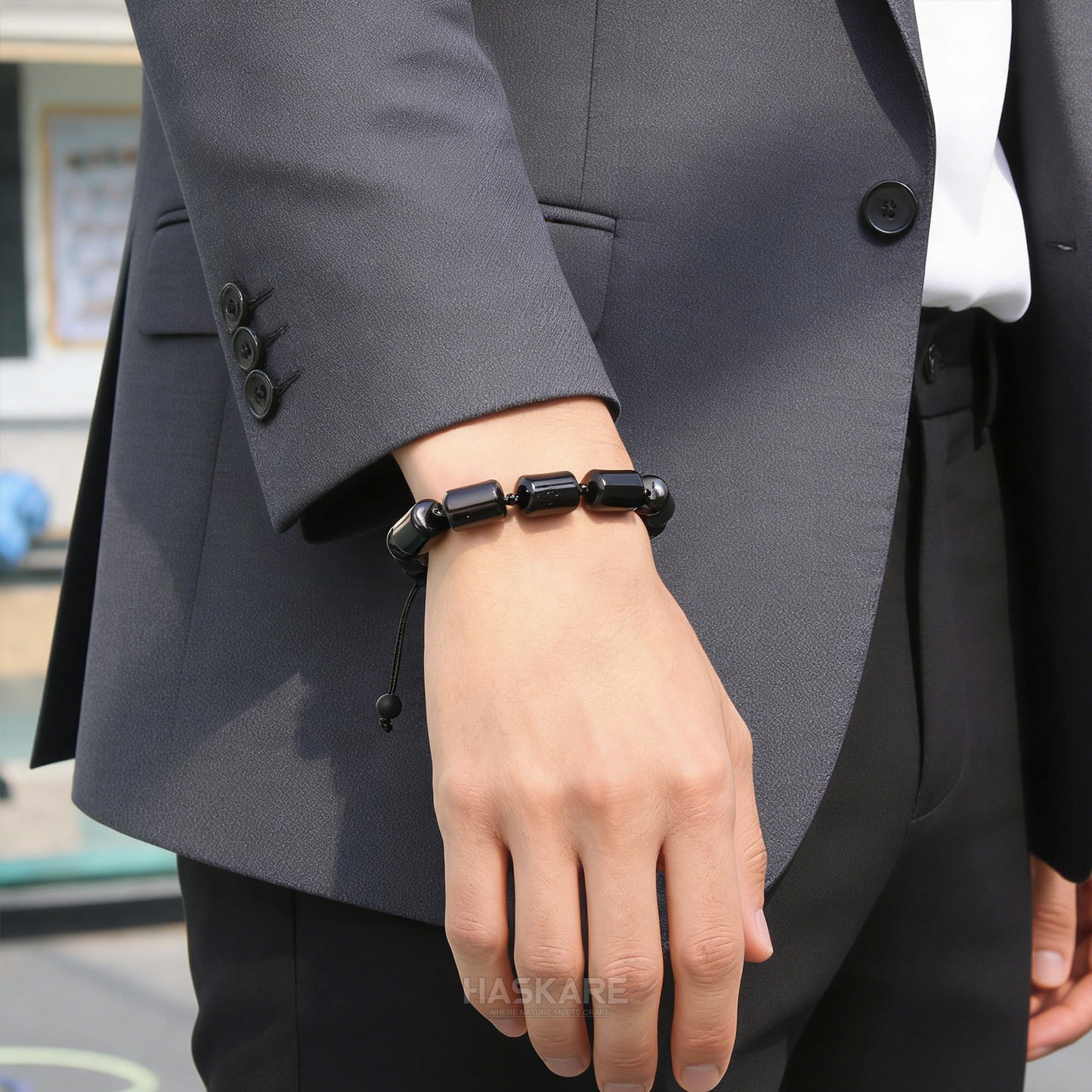 Black Tourmaline Bamboo-Knot Bracelet